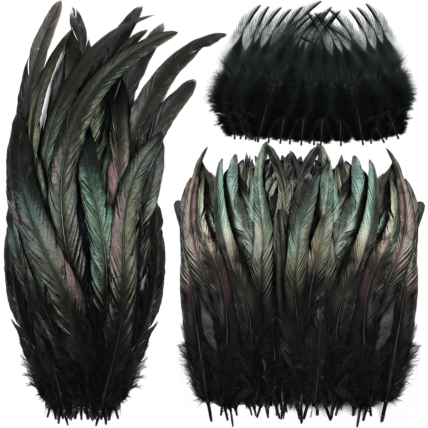 Suncalla 240 Pcs Rooster Feathers 4-6/10-12/12-14 Inches Craft Feathers for DIY Dream Catcher Crafts Sewing Holiday Costume Wedding Party Supplies and Home Decorations(Black)