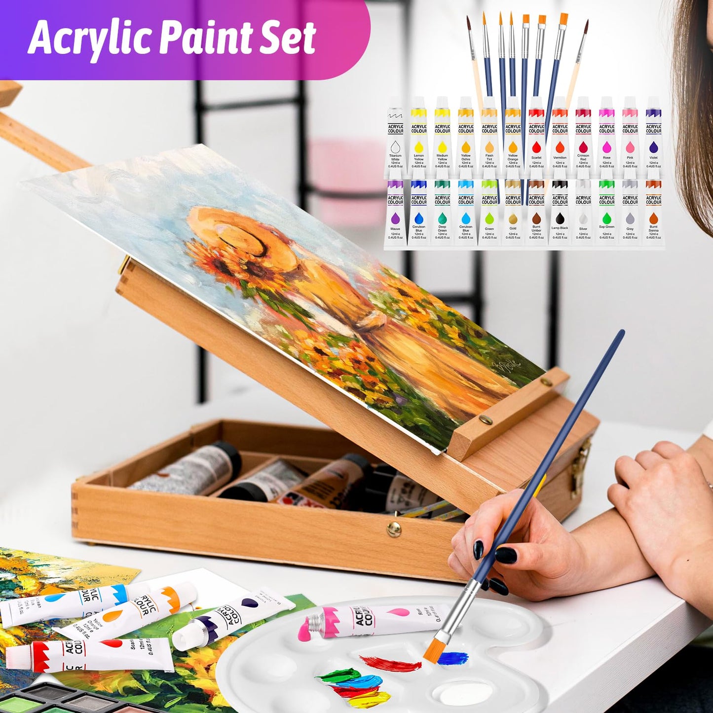 iBayam Arts and Crafts Kits for Adult, 195-Pack Deluxe Art Set Box with 3 PCS Drawing Pads, Canvases, Acrylic Painting, Drawing & Art Supplies for Pumpkin, Halloween, Christmas