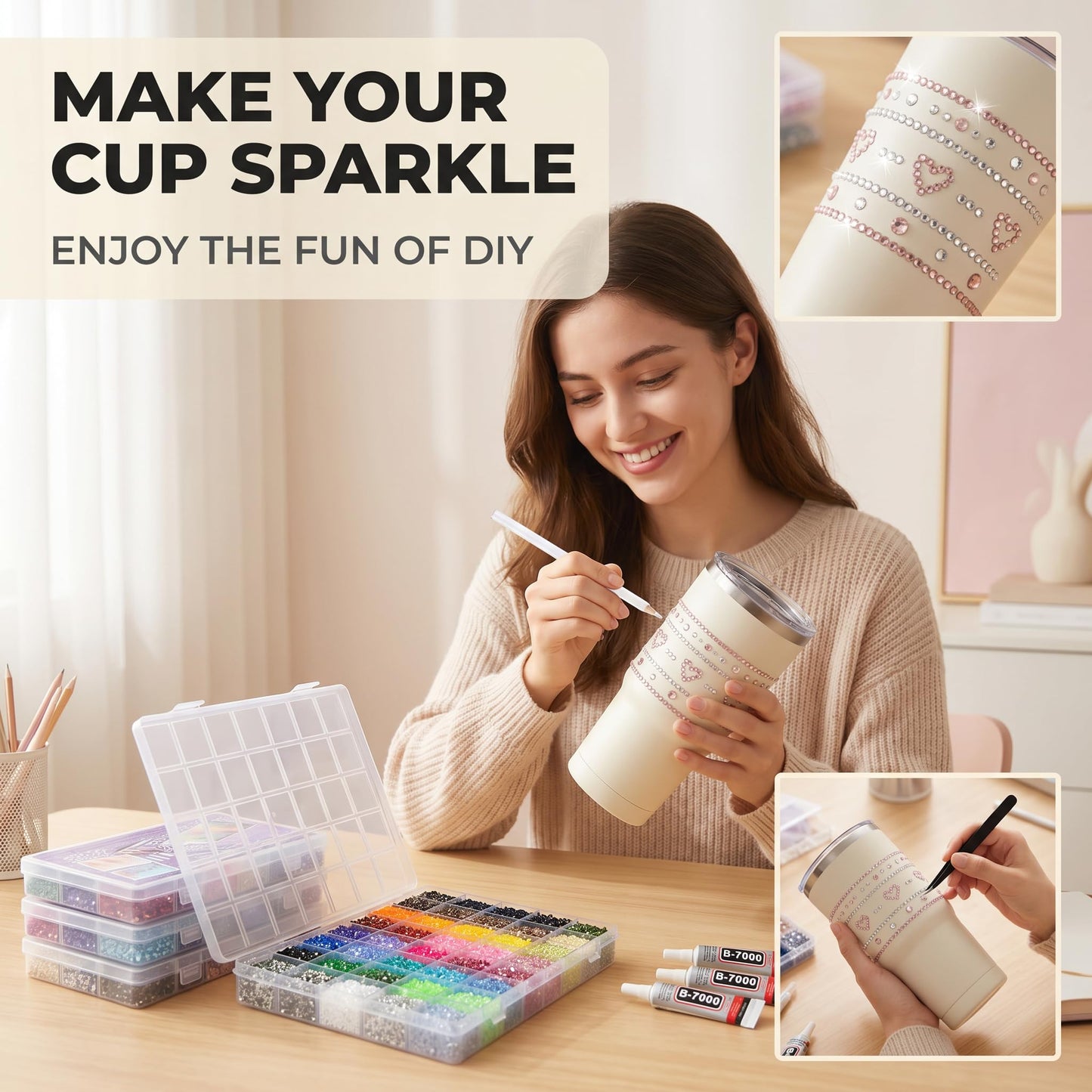 40000 PCS 40 Colors Rhinestones for Bedazzling, 3mm Flatback Resin Gems, Bedazzler Kit with Rhinestones and Tools, 3Pcs B7000 Jewelry Glue, Bedazzling Kit for Nails Clothes Shoes Books Crafts