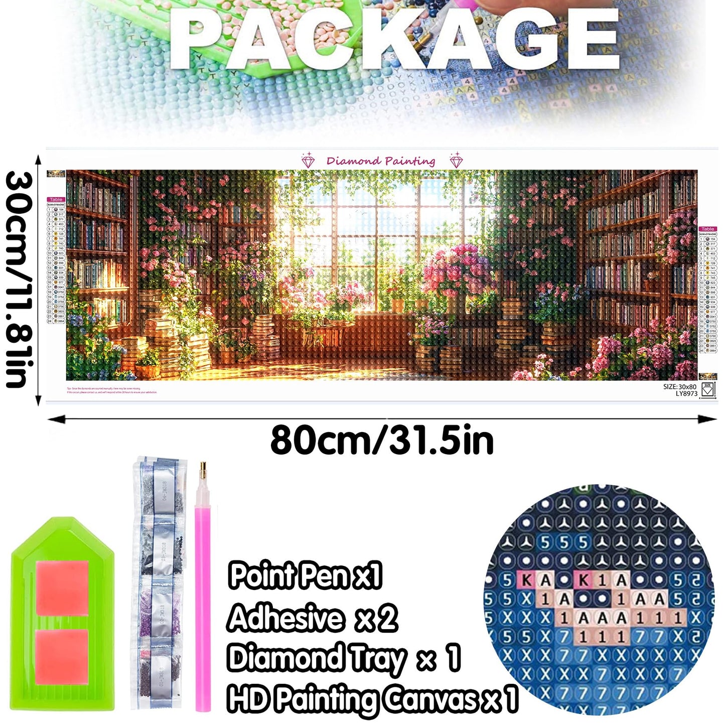 Bimkole Large Diamond Art Kits for Adults Library, Full Drill 5D DIY Rhinestone Embroidery Set Paint with Diamonds Art Flower by Number Kits Cross Stitch Home Wall Craft Decoration 31.5x11.81 Inch