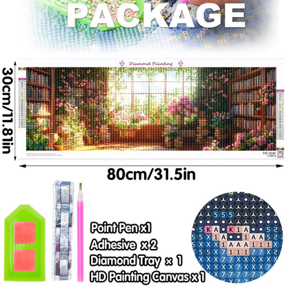 Bimkole Large Diamond Art Kits for Adults Library, Full Drill 5D DIY Rhinestone Embroidery Set Paint with Diamonds Art Flower by Number Kits Cross Stitch Home Wall Craft Decoration 31.5x11.81 Inch