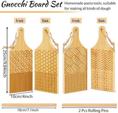 4 Set Pieces Wood Gnocchi Pasta Board Gnocchi Paddle Maker Garganelli Pasta Board Making Tools with Rolls Kitchen Gift