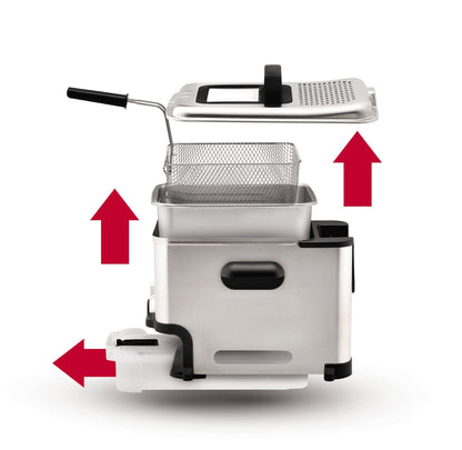T-fal 3.5L Stainless Steel Deep Fryer with Basket, 1700W Electric Deep Fryer with Basket and Lid, Oil Filtration, Temp Control, Digital Timer, Dishwasher Safe Parts