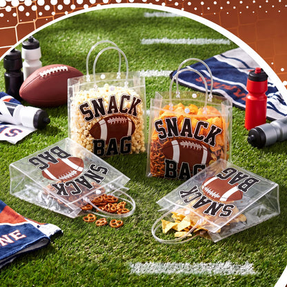 Wesnoy 20 Pcs Football Snack Bags with Handles Reusable Football Treat Bags for Candy Birthday Party Favor Supplies 8 x 8 x 3.15''