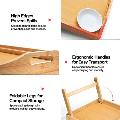 Home-It Bed Table Tray with Folding Legs - Bamboo Breakfast Tray with Handles for Bed, Sofa, Eating and Laptops, Snacking and Working