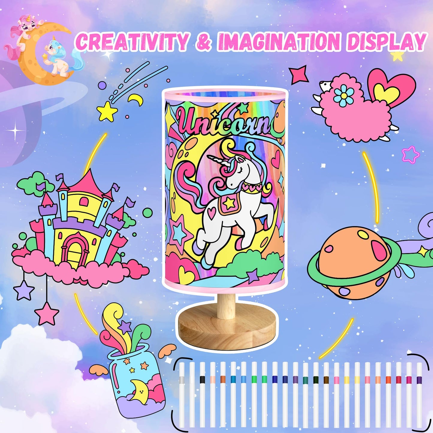 Unicorn Lamp for Kids, Birthday Gifts for Girls Ages 6 7 8 9 10 11 12 Year Old, Bedside Table Lamp for Bedroom, 3 Way Small Lamps for Nightstand, Paint You Own Unicorn Lamp Kit Toys, Art Supplies Toy