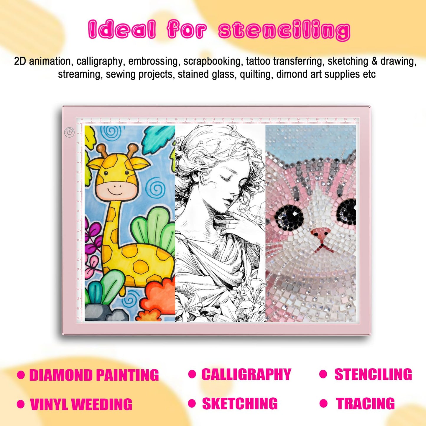 LED Drawing Tablet Kits Pink - 15" Light Board for Diamond Painting Accessories, Best Birthday, Holiday Gifts Toy for Kids Girls 3,4,5,6,7,8,9,10,11,12 Year Old, Back to School Art Travel Essentials