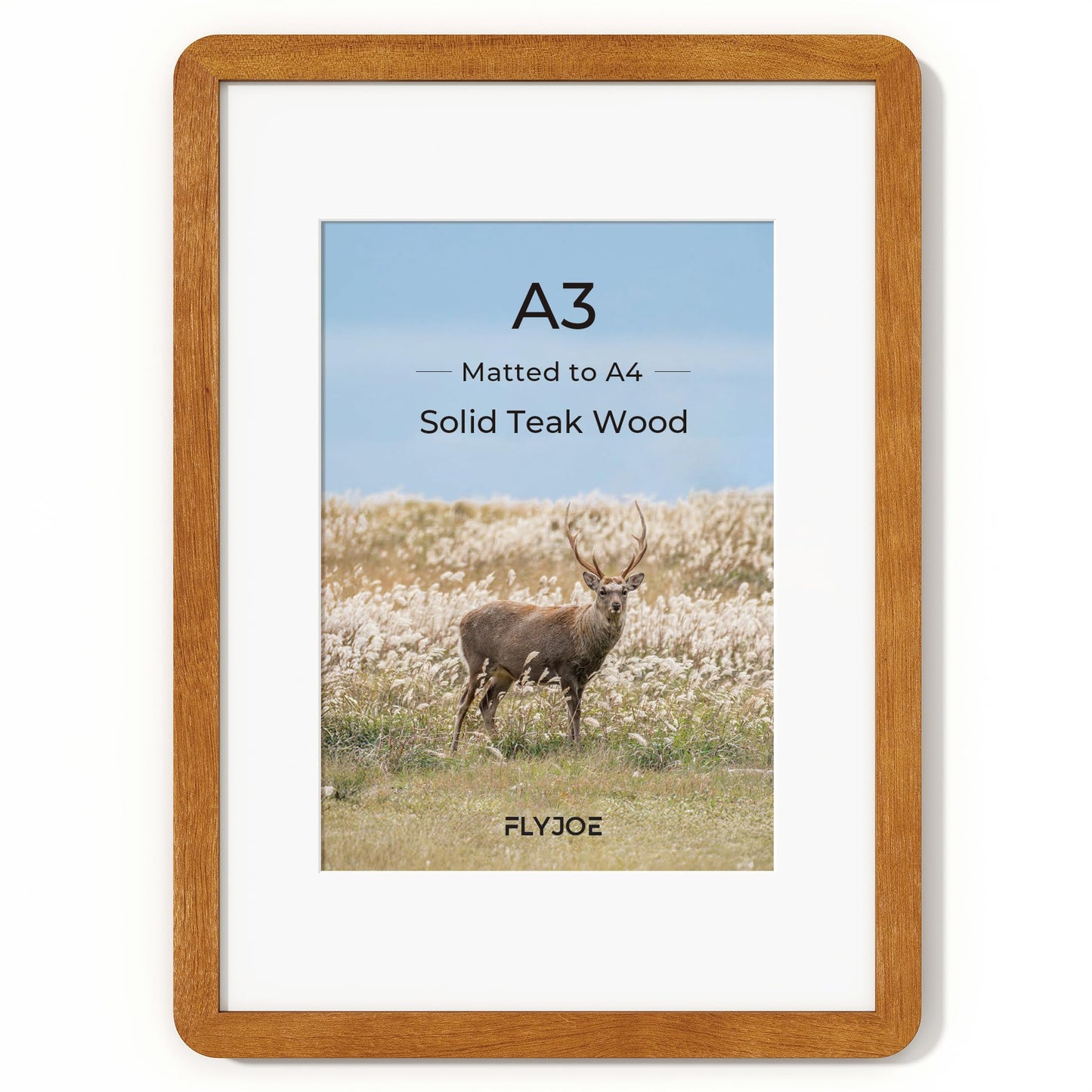A3 Picture Frame,Natural Solid Teak Wood Photo Frame with HD Tempered Glass,A3 Photo Frames Matted to A4,Rounded Corner Wooden Frames Wall Decoration for Family/Graduation/Wedding/Certification