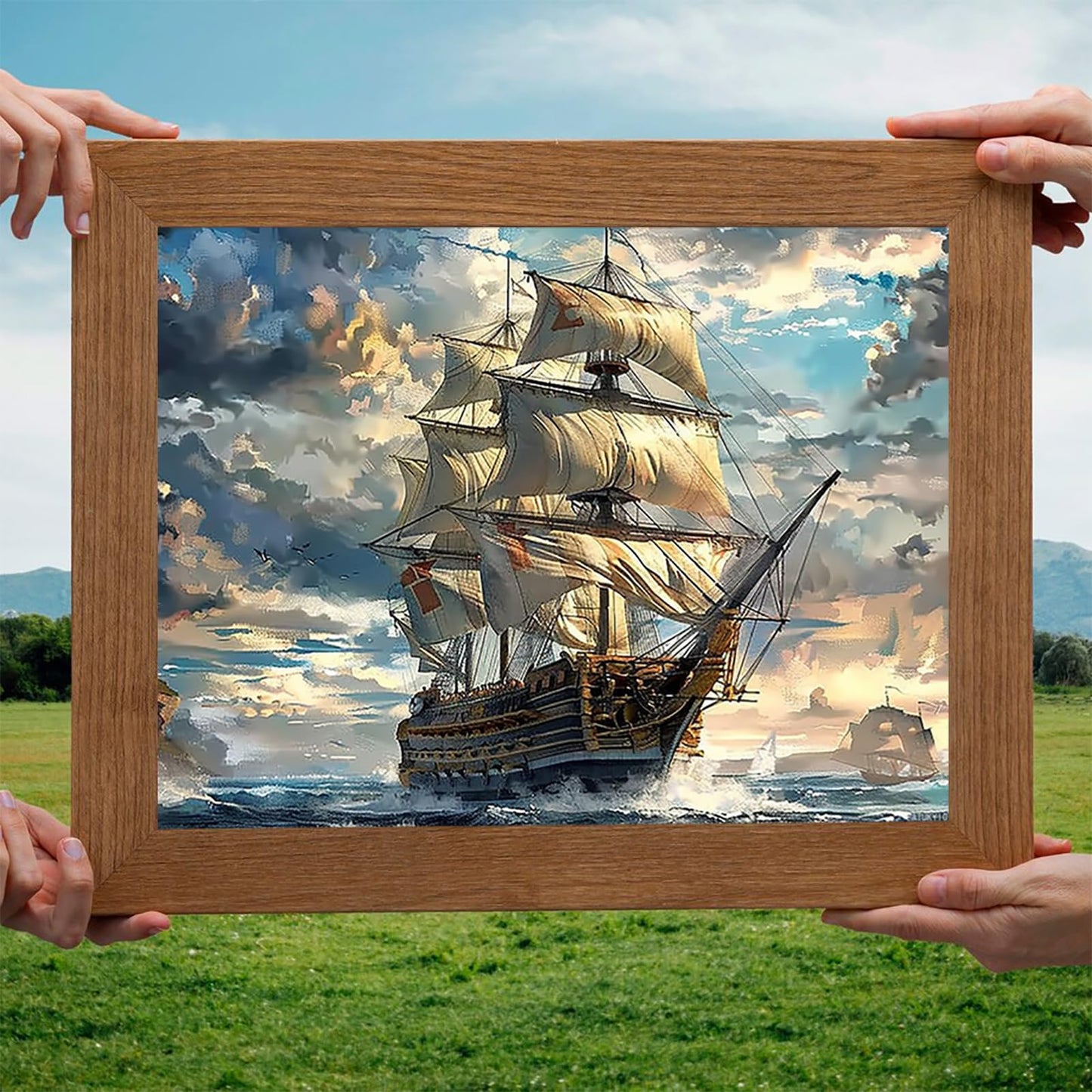 EATUKYIC Scenic Diamond Painting Kit, Adult 5D Ocean Sailing Ship Diamond DIY Art Painting for Adventurous Friends, Suitable for Home Bar Office Wall Decoration 12x16 Inch