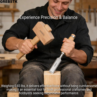 GREBSTK Beech Wood Mallet - Woodworking Hammer & Ice Crusher for Cocktails, Perfect for Chisels, DIY, Bar Tool, Polished Solid Hardwood, 12 Inch