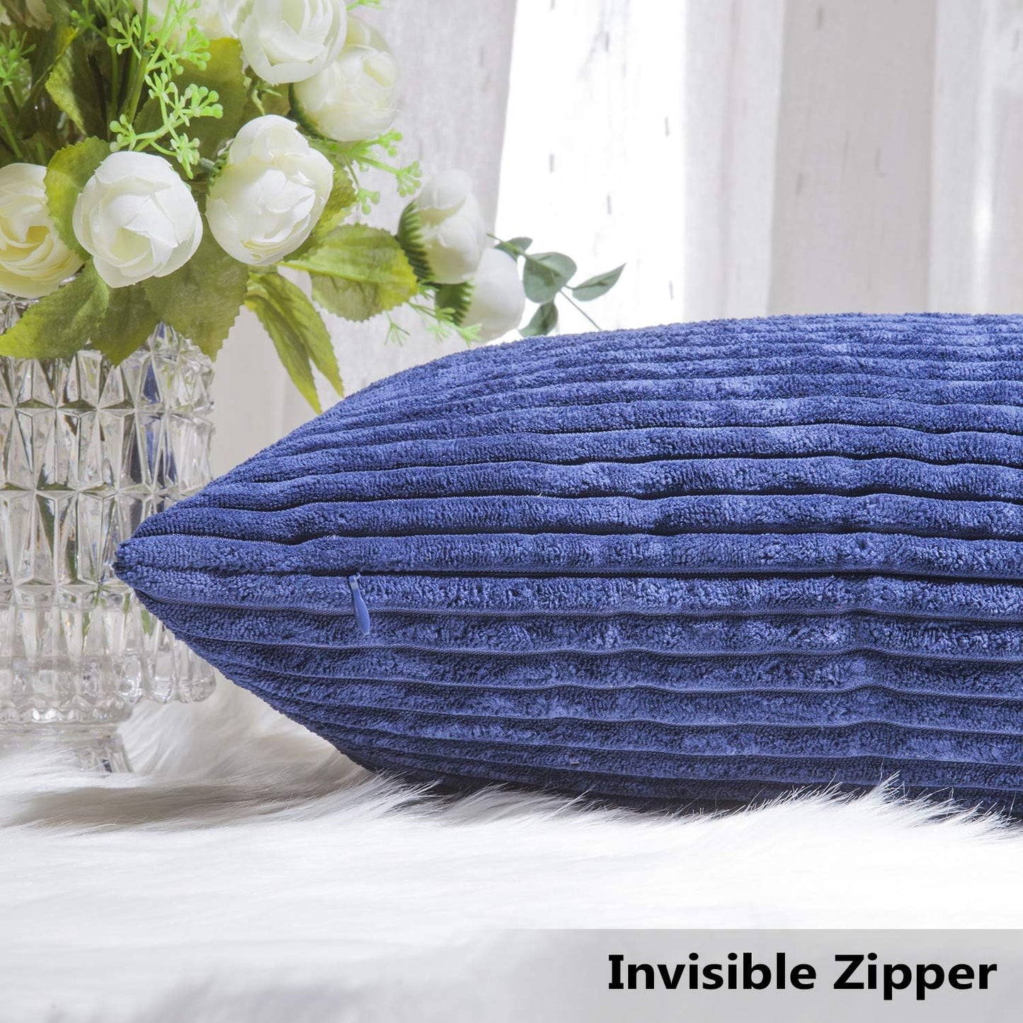 18x18 Set 2 18 18 inch, Home Brilliant Striped Corduroy Decorative Pillow Covers Throw Pillows for Couch of Accent