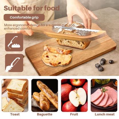 Yonent Wooden Bread Cutting Board with Bow Bread Slicer Set, Includes 2 Stainless Steel Blades and Removable Knife for Slicing Homemade Sourdough, Baguettes and Artisan Bread