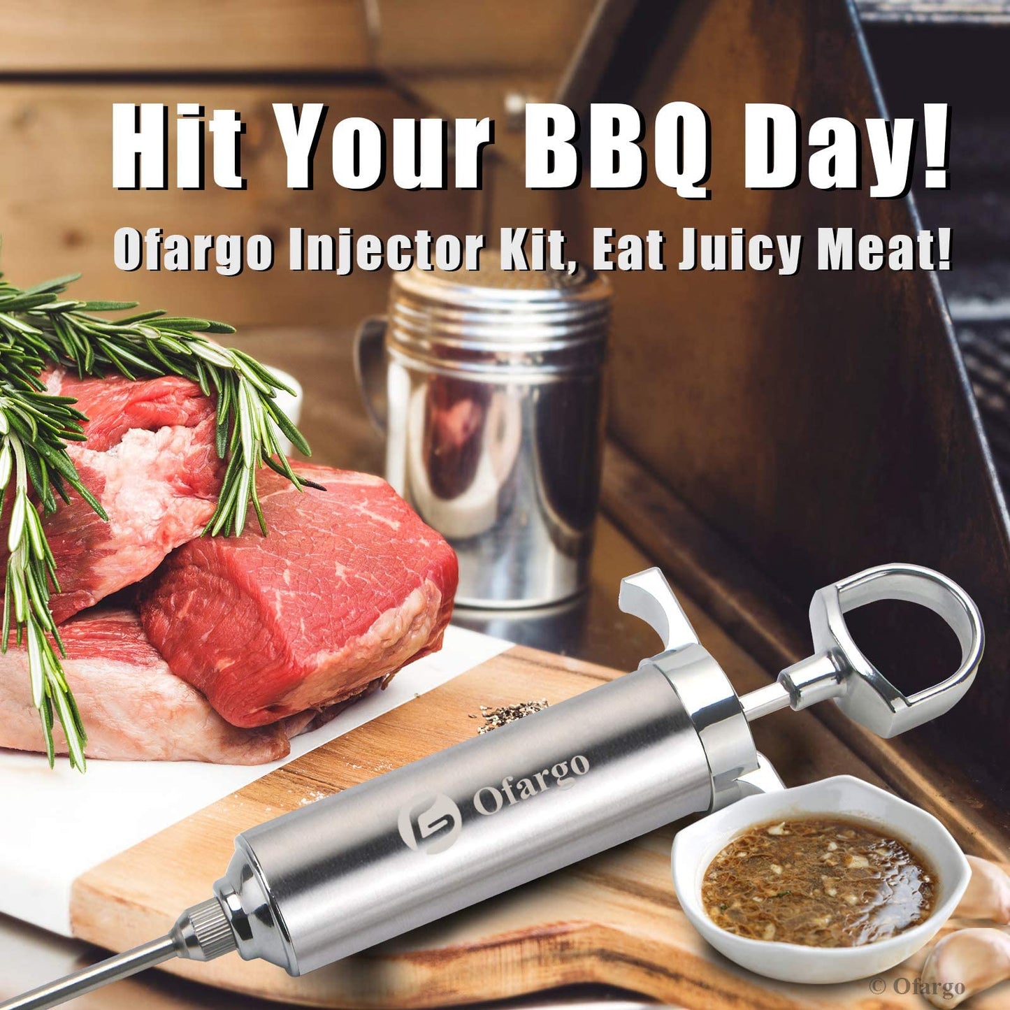 Ofargo Stainless Steel Meat Injector Syringe Kit with 4 Marinade Needles for BBQ Grill Smoker, 2-oz Large Capacity, Both Paper User Manual and E-Book Recipe