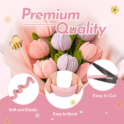 Upgraded 2026 Pipe Cleaners Craft Kit: 400-Piece DIY Flower Making Supplies with Exclusive Color Palette | Includes Chenille Stems, Floral Wire, Gardening Tape, Stamen & Ribbon for Kids Arts & Crafts