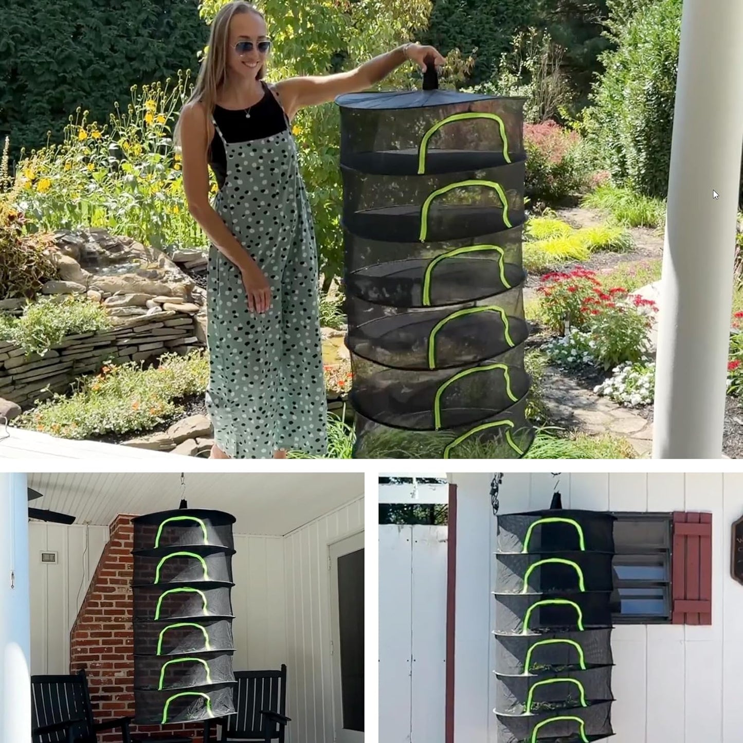 BRIVADO 4 24" Herb Drying Rack Hanging Mesh Layer with Zipper, Garden Pruning Shear, Hook & Carabiner Clip for Drying