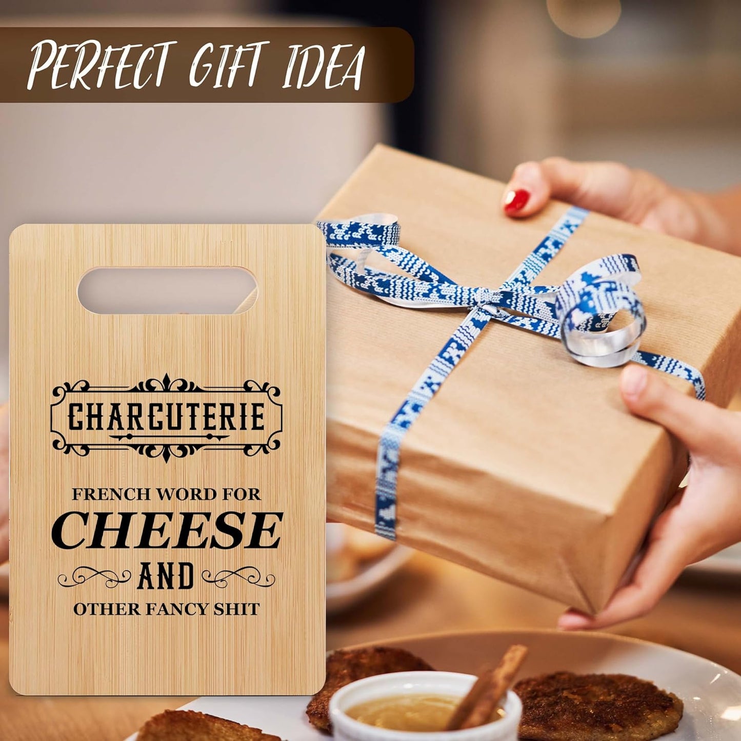 Charcuterie Board Kitchen Gift, Funny Cutting Board, Bamboo Chopping Board Present for Birthday Christmas, Kitchen Wall