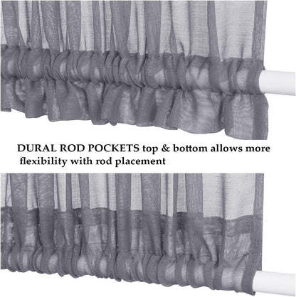 Aquazolax Transparent Sheer French Door Curtain Panel (1 Piece, 30W x 40L, Grey) - Elegant Solid Voile Rod Pocket