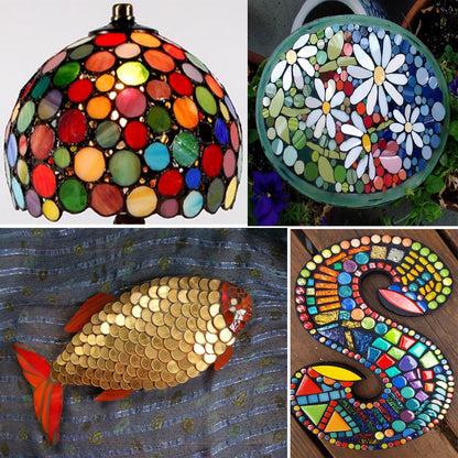 ILLUCKAI 3/4" Round Iridescent Stained Glass Mosaic Tiles for Crafts, 280g 125pcs Circle Mosaic Glass Pieces, Mosaic Kit Supplies for Home Decor(Iridescent White)