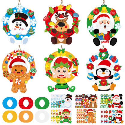 Cinrobiye 24 Set Christmas Wreath Craft Kits DIY Winter Hanging Wreath Ornament Decorations Kit Xmas Snowmen Snowflake Santa Claus Crafts for Holiday Christmas Home Classroom Party Activities Project