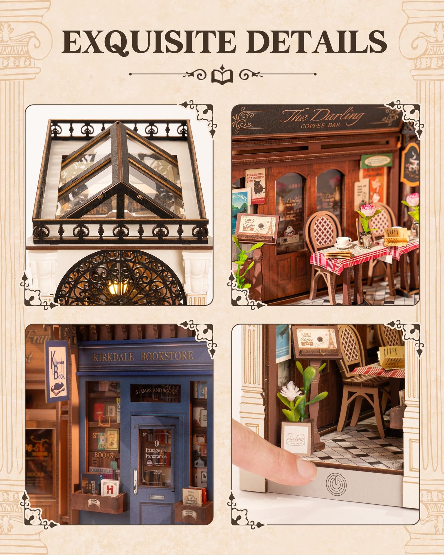 ROBOTIME DIY Book Nook Kits Dollhouse Room Bookstore Miniature House with LED Light 3D Wooden Puzzles for Adults Booknook Bookshelf Insert Decor Diorama Kit Unique Gifts（Arcade Dating）