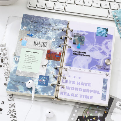 ZHIJIANHZ Premium Stcker Book for Scrapbooking, 65 Sheets Including Patterned, Vellum and Glitter Paper, Junk Journal Supplies for Adults with Vintage Stickers, 4.9 x 6.9 Inches