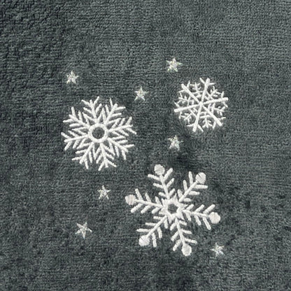 Serafina Home Christmas Hand Bathroom Towels, Set of 2, Embroidered Snowflakes and Stars, Dark Grey Velour Terry Cotton 16" x 25", Winter Holiday Decor for Kitchen or Bath