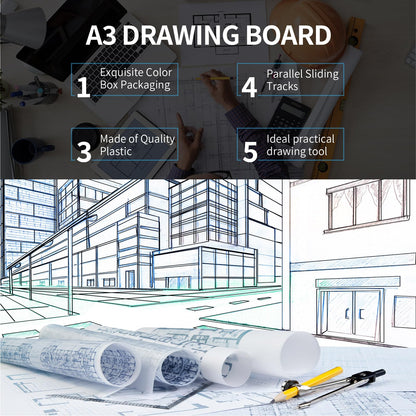 Zonon A4 Portable Drawing Board, Multi-Function Metric Drafting Table Drafting Board with Clear Rule Parallel Motion and Angle Adjustable Measuring System