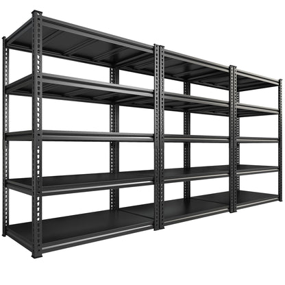 REIBII 72" H Garage Shelving Load 2500 LBS, Heavy Duty Storage Shelves, 5-Tier Adjustable Garage Shelves for Warehouse, Basement, 72" H x36 W x18 D, Black, 3 Pack