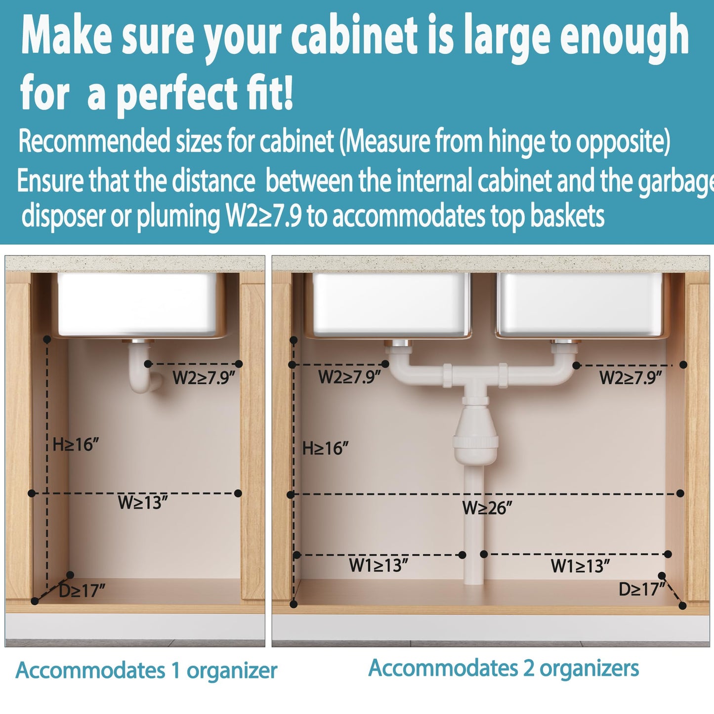 Liuoud Under Sink Organizer 2 Pack, 2 Tier Slide Out Large Capacity Height Adjustable Under Sink Organizers and Storage for Kitchen Bathroom Cabinet, Grey