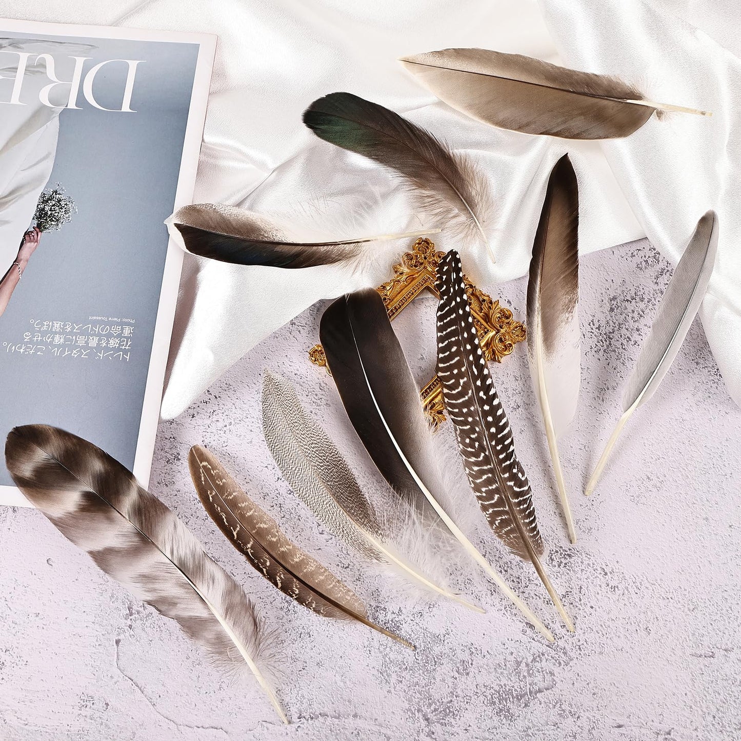 iHUFeather 120pcs Natural Pheasant Feathers Bulk Spotted Feathers 10 Styles Mixed Feathers for Crafts DIY Hat Floral Arrangements Wedding Home Decorations