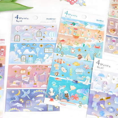 Beautiful Japanese Aesthetic Washi Stickers Set with Gold Foil 12 Sheets 6 Scenes and 6 Mini Stickers for Travel Food Ocean Seasonal and City Themes Perfect for Journals Scrapbooks and Planners