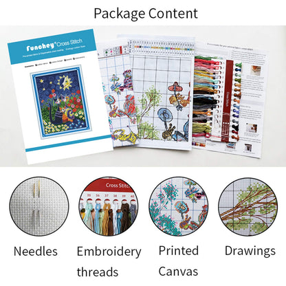 Funxvoot Stamped Cross Stitch Kits Beginners Full Range of Embroidery Kits for Adults 11CT Embroidery Patterns Needlepoint Kits Printed Cross Stitch Kits -（Colorful Flower Trees 18x18 inchs）