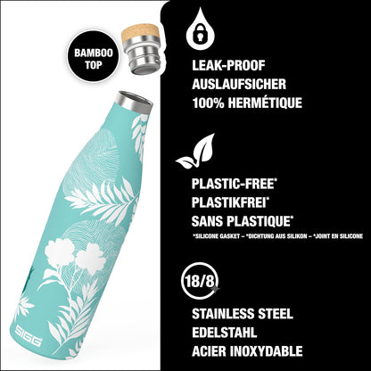 SIGG Insulated Water Bottle Meridian Sumatra Birds - Leakproof & Extra-Slim, BPA Free, 17 Oz