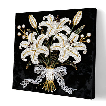 ARTopet DIY Pearl Painting Kit with Frame Gemstone Pearl Diamond Dots Beads Canvas Art Craft for Adults Beginners Display for Tabletop and Wall Mounting Home Decor-Lily