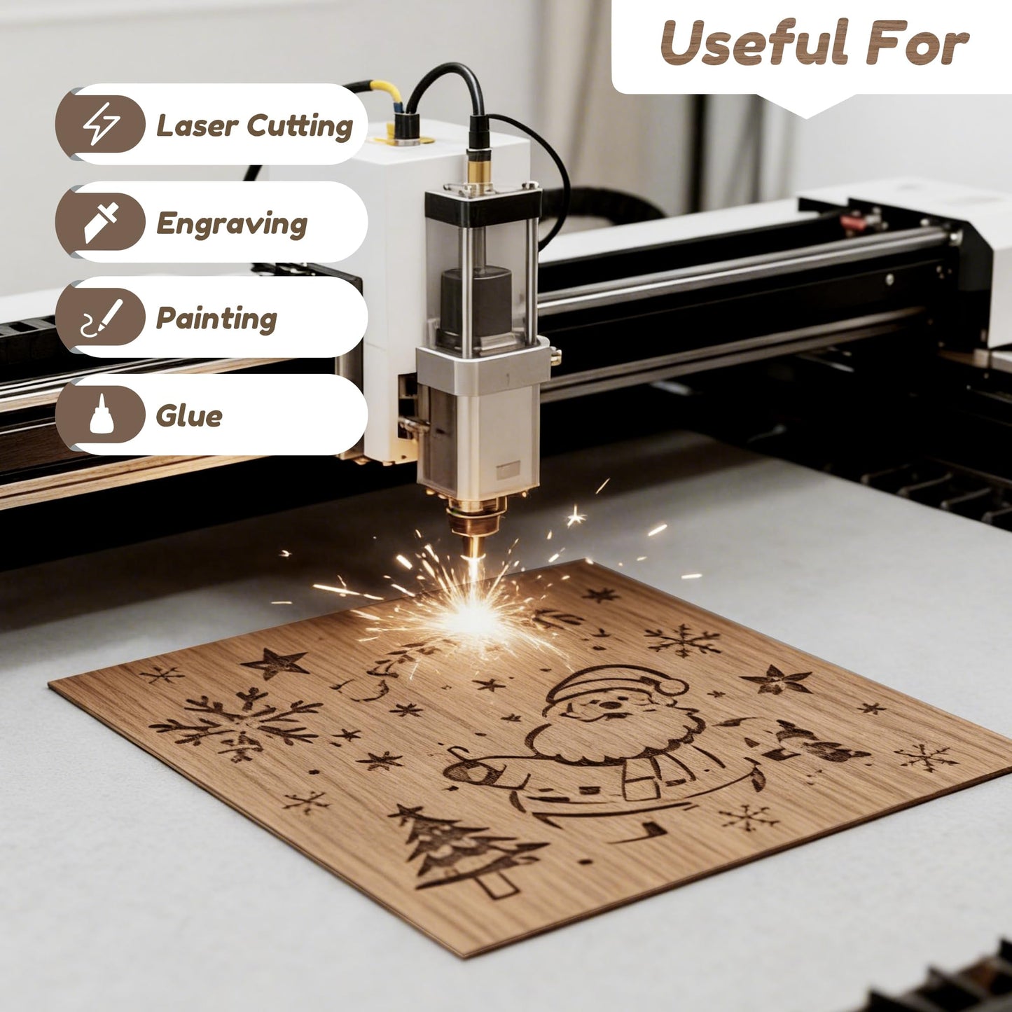 6 Pack Walnut Wood Sheets, 12 x 12 x 1/8 Inch Basswood + Walnut + Birch, Wood for Laser Cutting and Engraving, 3mm Plywood for Laser Cutting, Wood for Crafts, Laser Engraving Blanks, Unfinished Wood