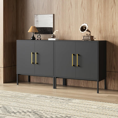 LYNSOM Storage Cabinet with Doors, Set of 3, Modern Buffet Cabinet with Storage, Kitchen Sideboard Buffet, Black Wood Accent Cabinet for Living Room, Bedroom, Hallway, Entryway, Office, Black
