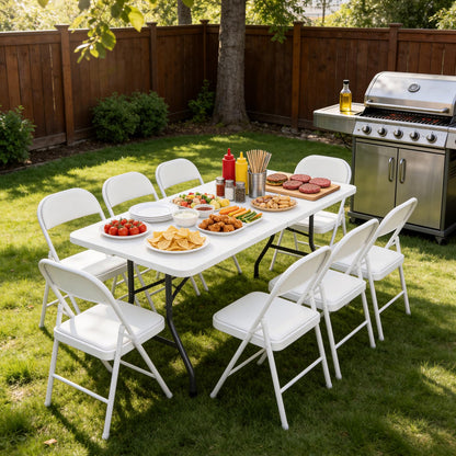 MAKE CHANGES Folding Table 6 Pack, 6 FT Foldable Plastic Table with Carrying Handle, Heavy Duty Portable Fold-in-Half Utility Table for Party, Camping, Banquet, Craft, Wedding, Indoor & Outdoor Use