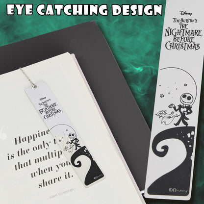 Disney Stitch Bookmark with Gift Box Metal Page Markers Hanging Charm Stainless Steel Gifts for Women Teens Kids School Uni Reading Teacher Gifts (Silver Jack Skellington)