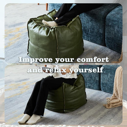 17.7" Louis Donn Unstuffed Square Pouf Ottoman Cover Faux Leather Waterproof Floor Footrest Storage Cover for Living
