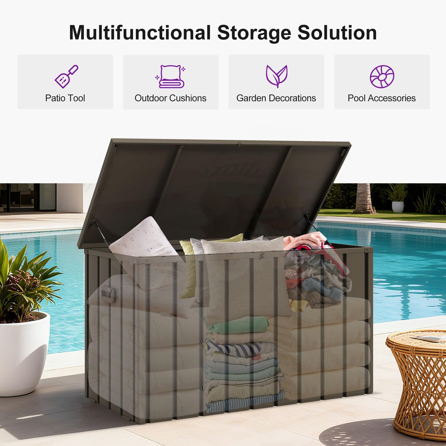 PURPLE LEAF Outdoor Deck Box 160 Gallon Waterproof Lockable Storage Box Container with Lid Deck Organization for Patio Cushions Side Table Pool Accessories Garden Tools, Brown