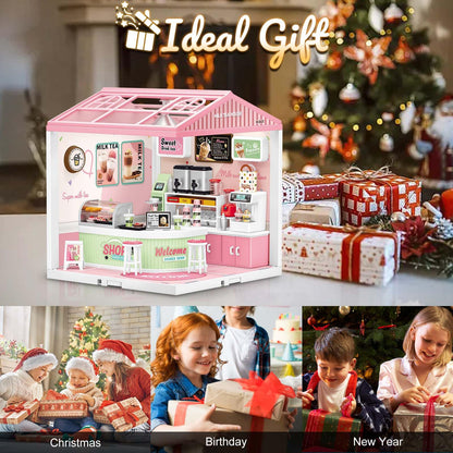 Hallisun LED Building Blocks for Adults, 1:24 DIY Miniature Dollhouse Kits with Roof & Dustproof Cover, Tiny House Toy Building Sets for Kids Ages 8-12-15, Birthday Hobbies Gift for Men Women Boy Girl