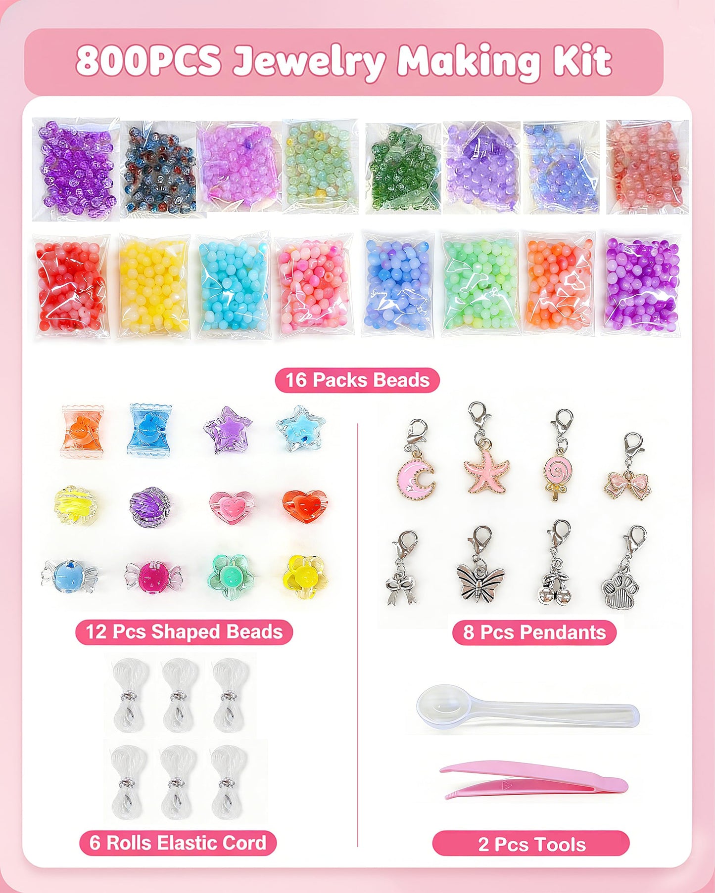 Eohemeral Bracelet Making Kit for Girls 6-12, Jewelry Making Kit with 800 Beads, DIY Bracelet Maker Machine, Built-in Storage & Bead Recycler, Kids Crafts Toy No Batteries Required (Pink)