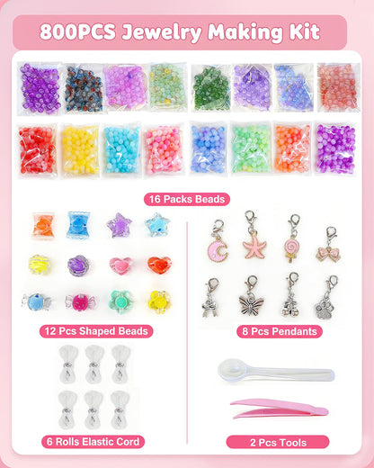 Eohemeral Bracelet Making Kit for Girls 6-12, Jewelry Making Kit with 800 Beads, DIY Bracelet Maker Machine, Built-in Storage & Bead Recycler, Kids Crafts Toy No Batteries Required (Pink)