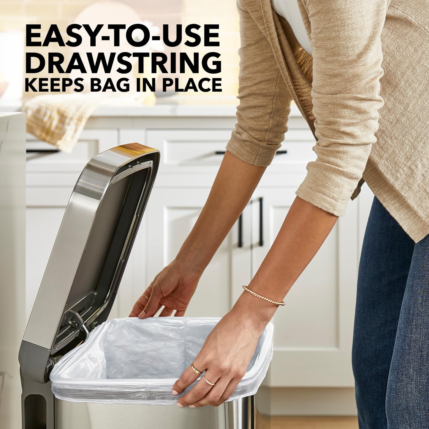 Glad Tall Kitchen Drawstring Trash Bags - Odorshield 13 Gallon White Trash Bag, Febreze Fresh Clean, 110 Count