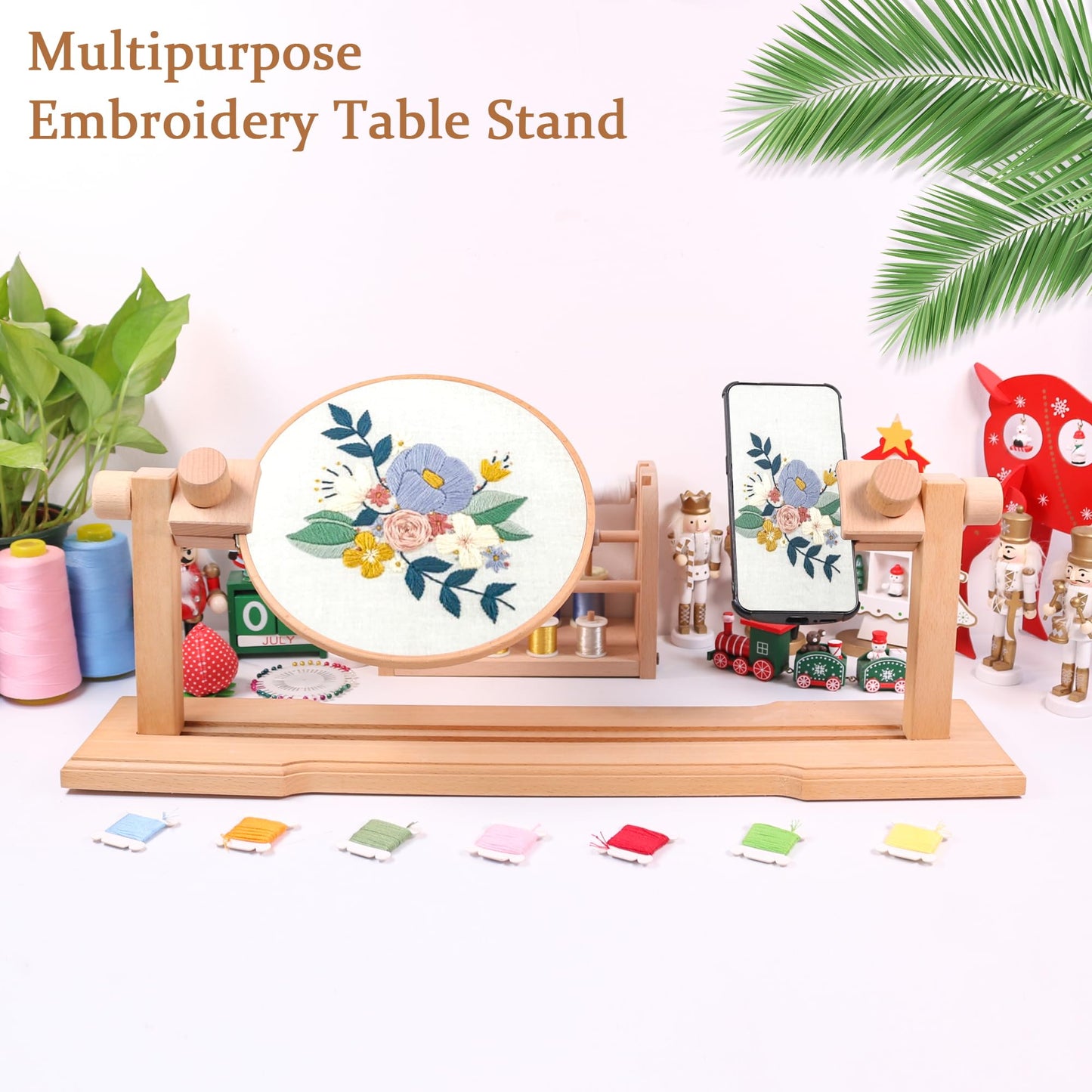 Adjustable Embroidery Hoop Stand, guofa Wooden Cross Stitch Stand Holder for DIY Craft Sewing, Easy Operation Lifesaver Embroidery Supplies