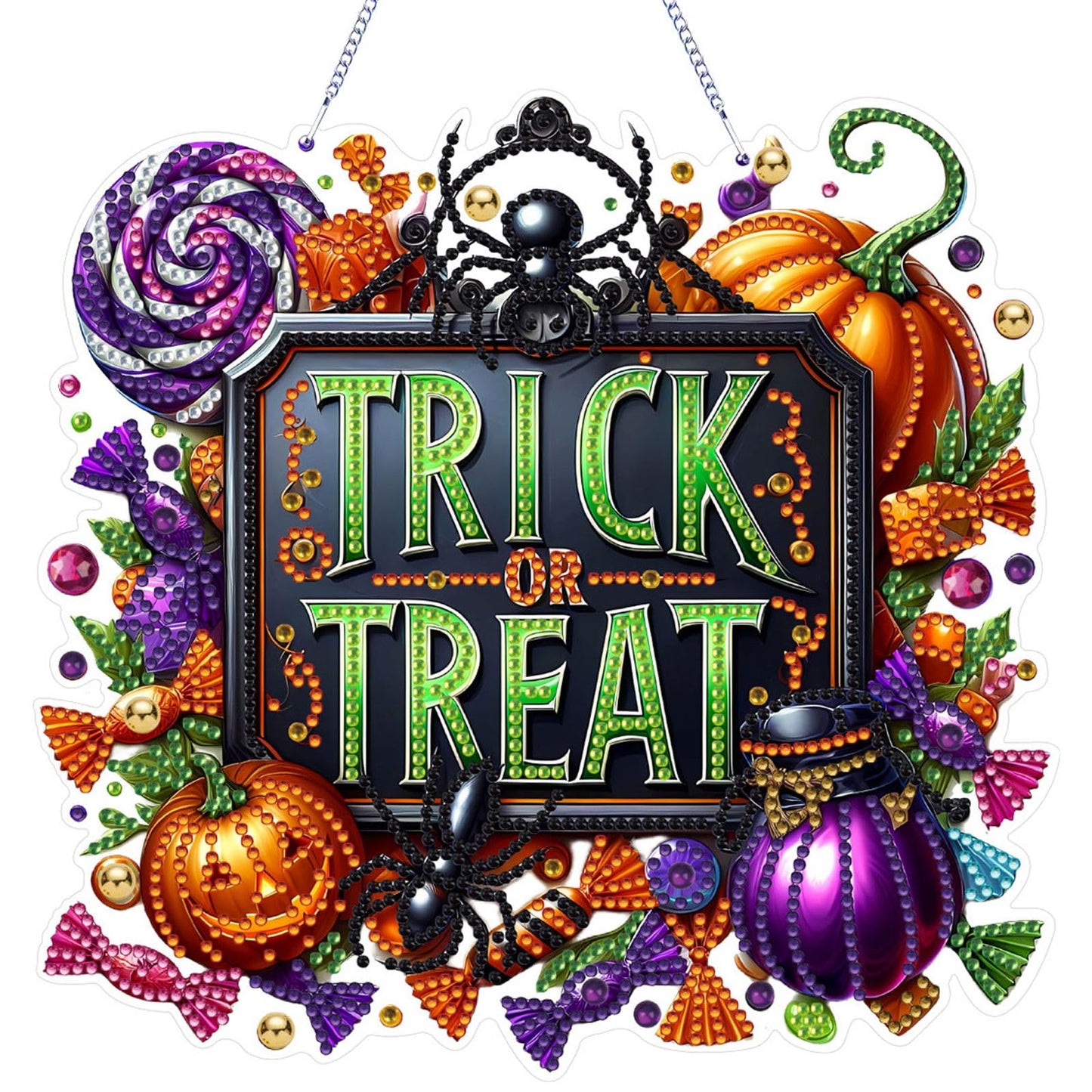 VODAPYC Halloween Diamond Art Hanging Kits for Adults, DIY Double Sided Special Shaped Diamonds Art Window Pendant Ornament for Home Decor(Trick or Treat)
