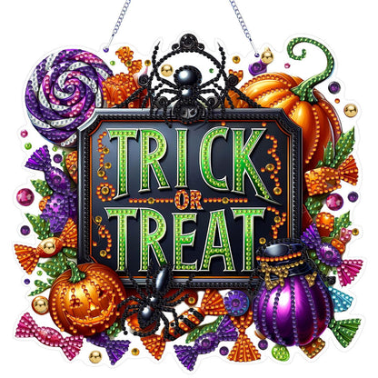 VODAPYC Halloween Diamond Art Hanging Kits for Adults, DIY Double Sided Special Shaped Diamonds Art Window Pendant Ornament for Home Decor(Trick or Treat)