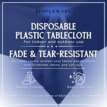 Zimpleware Navy Blue Standard Disposable Plastic Party Tablecloth [12-Pack] 54 x 108” Rectangle Table Cover for Indoor & Outdoor Use by