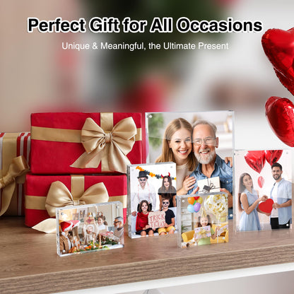 HOUSE DAY Acrylic Picture Frames 4x6, 3 Pack Magnetic 4 x 6 Picture Frame, Double Sided Clear 4x6 Photo Frame with Microfiber Cloth, Frameless FreeStanding 4x6 Frame Gift for Desktop Display