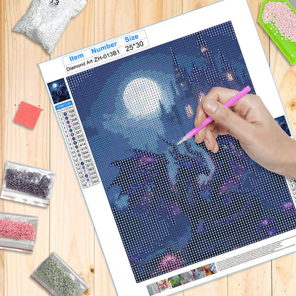 XUNLURY Dragon Diamond Art Kits 2 Pcs, Fantasy Neon Dragon Full Moon Castle Diamond Painting Kits for Adults Beginners, Full Drill Diamonds Dots for Home Decor, 9.8x11.8 Inch